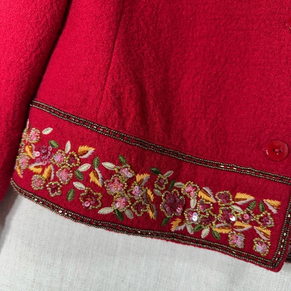 Talbots Red Embroidered Button-Front Jacket - Picture 3 of 12